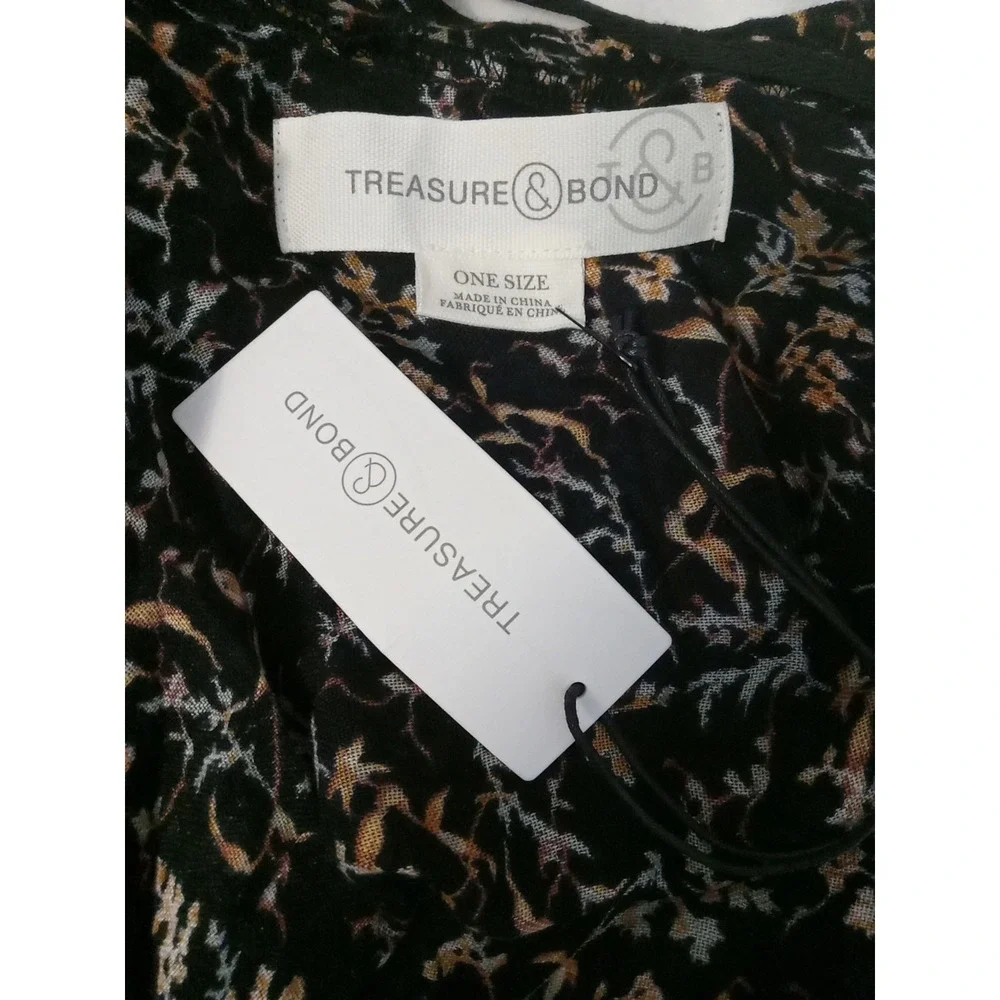Treasure Bond Women Oversize‎ black Kimono Multi Color Floral  Drape Shawl OS